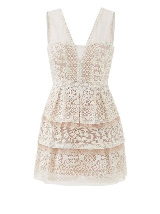 BCBGMaxAzria Dresses & Skirts - Sleeveless Ivory embroidered Lace Tiered Mini Dress